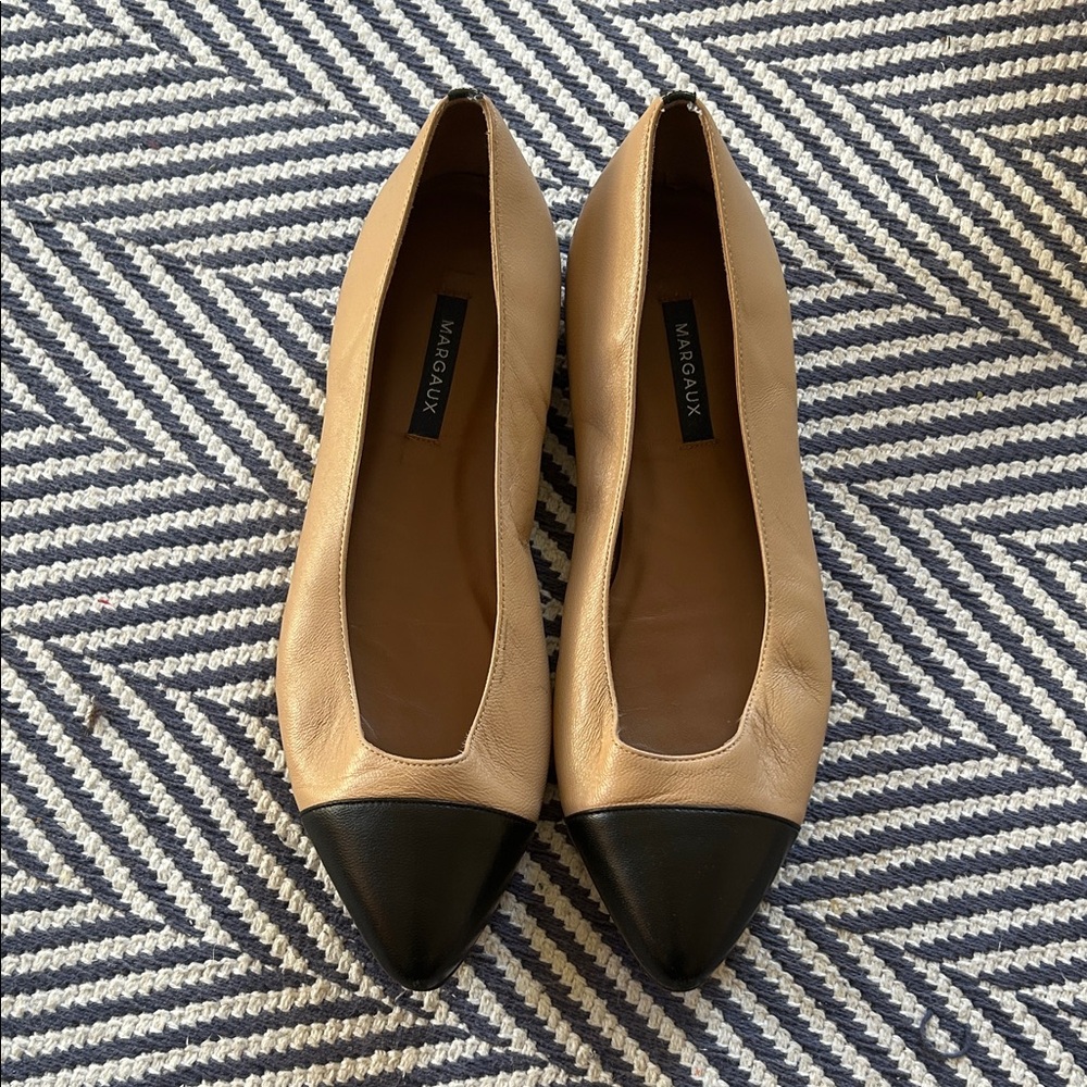 Margaux The Pointe Tan and Black Cap-Toe Ballet Flats